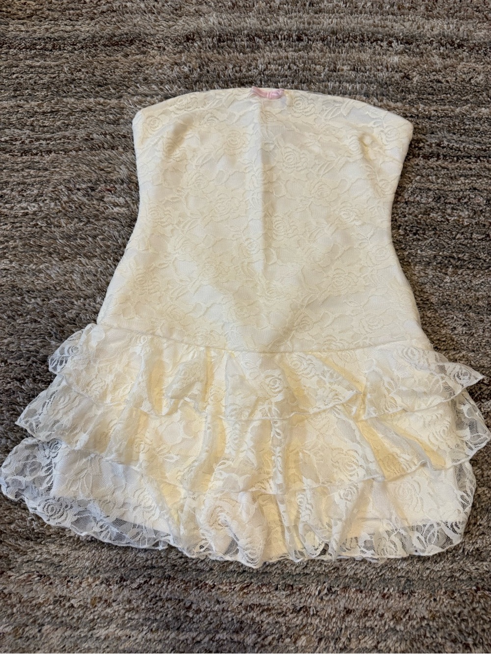 Windsor Cream Strapless Lace Ruffle Mini Dress